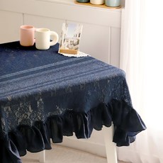 CASA VERDE Flore蕾絲荷葉邊方形桌布, 海軍藍, 4人(130 x 150 cm)