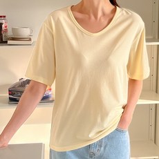 라라온 여성용 통기성 모달 루즈넥 반팔 티셔츠 TSP365