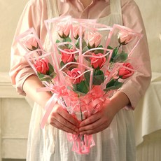 센트바스켓 라인 비누꽃 한송이 꽃다발, 소프트핑크 무드, 10개