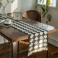 Homeflow 鑽石圖案桌旗, 黑色, 35 x 120 cm