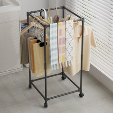 方形移動式衣架 掛衣架, 黑色