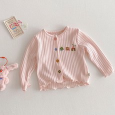 JOYMULTI 女童繽紛鈕扣長袖荷葉邊針織衫