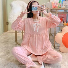 Damon孕婦蝴蝶結蕾絲荷葉邊睡衣上下套裝 ana315