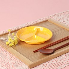 小吃復古系列3格圓形餐盤 1號, 10個, 黃色的