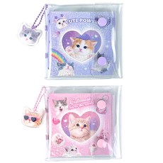 PINKFOOT 7000 貓咪迷你正方形3孔手帳 2入組, 1組, 紫色+粉紅色