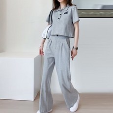 Goodif 女款翻領短版雙褶運動上下套裝