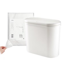 MONACO OLIVE 窄型按壓式垃圾桶+垃圾袋 20L 100張裝, 白色, 1套