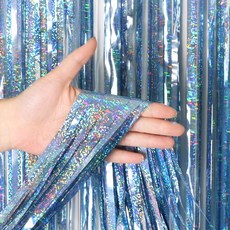 派對流蘇鐳射雨絲簾 3入, 淺藍色