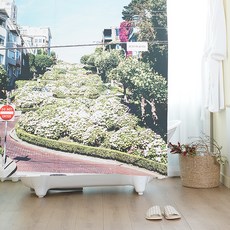 RESTINBATH 布料浴室浴簾 春日村莊 + 金屬夾環套組, 1套, 多色(混合)