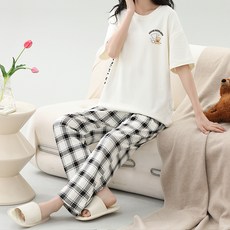 세컨핑크 여성용 모던감성 브라프리 반팔 + 잠옷 긴바지 세트