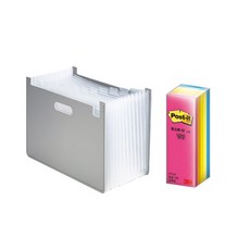 deLi 手風琴文件夾+長條便利貼組 CU-13, 灰色（文件盒）、熒光（便利貼）, 1套