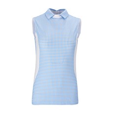 HALEY 女式修身格紋印花無袖領 T恤 HU-KT1015BL01