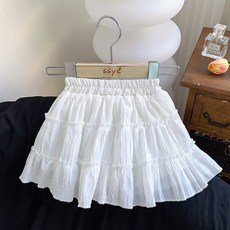 Uvely 女童 Teobongbong 夏季涼爽蛋糕荷葉邊鬆緊腰迷你短裙