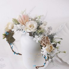 Get It Blue新娘手作森林裝飾派對花冠, 香檳+白, 1個