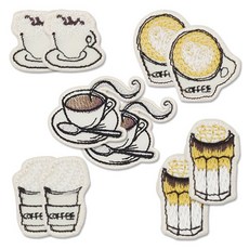 迷你刺繡布貼 拿鐵咖啡 + 卡布奇諾 + 美式咖啡 + 冰焦糖瑪奇朵 + 咖啡杯組合, 混合色, 2套