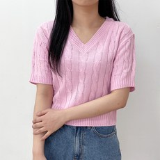 Sora-hae 女款 Gabi V領麻花短版短袖針織衫