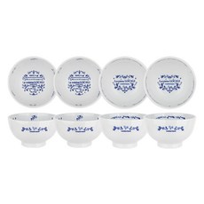 NICOTT Mamaison 藍玫瑰飯碗湯碗 4 人份, 圓形，心形, 飯碗 4p + 湯碗 4p