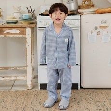 Jjiniya 男童學生 40支純棉針織長袖睡衣上下套裝