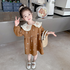 오렌지다몸 여아용 배색 라운드 프릴입체 꽃카라 원피스