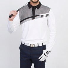 男士BL直條紋翻領高爾夫長袖T恤