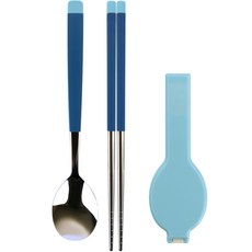 環保餐具+收納盒組, 藍色, 湯匙+筷子+收納盒