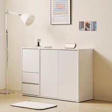 헤이몰리 더엣지 E0등급자재 완제품 도어서랍 터치도어 높은 거실 수납장1200 좌형 방문설치, 올화이트