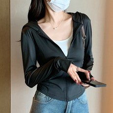 아이엠몽 여성용 베니파 후드 포인트 실내 스포츠 데일리 집업 가디건