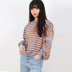 페이퍼먼츠 큐티 넥 레터링 레이어드 데미지 오버핏 스트라이프 맨투맨 티셔츠 13690