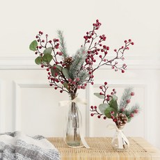 THE FLOWERMARKET 雪景松果紅莓混合花瓶2件組, 混合色