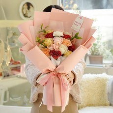 포포팬시 조화 비누 스탠드 꽃다발 대형 미니 카드 LED 조명, 핑크(꽃다발), 1개