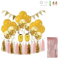 MINITTINE 家居派對組合 3角花環+5彩紙屑氣球 金色+雨絲簾, 混色, 1個