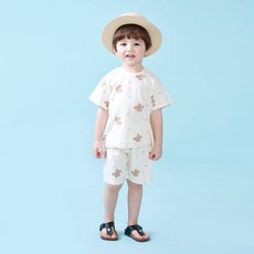 KIDSCOMO 兒童透氣暖暖熊短袖上下衣套裝