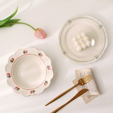 Iwooa Provence sunshine 復古碗盤組, Peach Salad Bowl 19cm+Green Line Plate 20cm, 混色, 1組