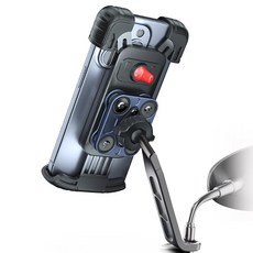 i Berry 高級防震雙重固定單手操作機車手機支架, 黑色, 鏡面型