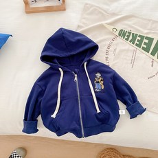 BEBENIZ 孩童熊刺繡簡約連帽拉鍊外套
