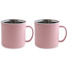 DIYOU SangSangaend 雙層不鏽鋼保溫保冷漂亮咖啡廳馬克杯 430ml, 粉紅色, 2個