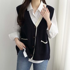 澤尼特女式寬鬆 V 領配色口袋開口針織背心