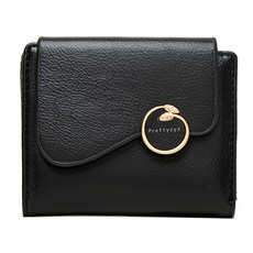 Prettyzys 프리티지 물결 링나무잎 얇은 가죽 중지갑