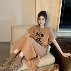 DMELD 女款夏季休閒大尺碼字母印花長版連身裙