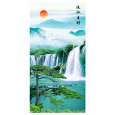 招來好運的瀑布松樹東洋畫