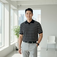 INFIOUS 男士時尚條紋翻領短袖針織衫 I263-0284
