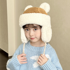 ORANGEDAMOM 兒童羊羔絨撞色護耳帽