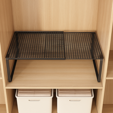 Fasoro 堅固沖孔型鐵製長度可調衣櫃層架, 黑色, 1層