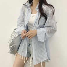 여성용 위드후이린 오션 스트라이프 단가라 루즈핏 남방 셔츠