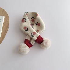 Starbean 兒童花朵針織毛球圍巾