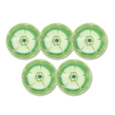 珍珠方晶鋯石寶石點綴鈕扣 三色堇愛心 21mm, 5個, 綠色