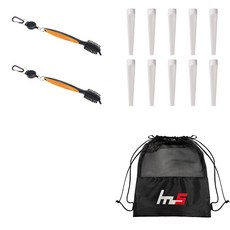 NAYASTYLE 高爾夫球桿頭清潔器 2入 + 塑膠高爾夫長球釘 10入 + 收納袋組合 GFYP-10-8+185-1pU, 混合色(球桿頭清潔器, 收納袋), 單一色(高爾夫球釘), 1套