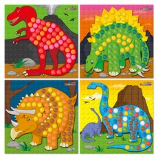 플레이콘 모자이크 보드 만들기 4종 세트 공룡, 티라노, 스테고, 트리케라, 오메이, 1세트