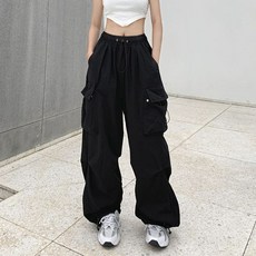 Goodif 女款寬鬆版抽繩鬆緊帶口袋束口褲