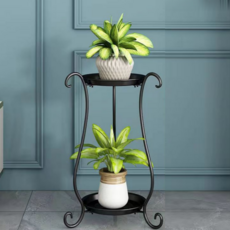 Logro室內裝飾圓形復古鐵製2層花盆架, 黑色, 第二階段